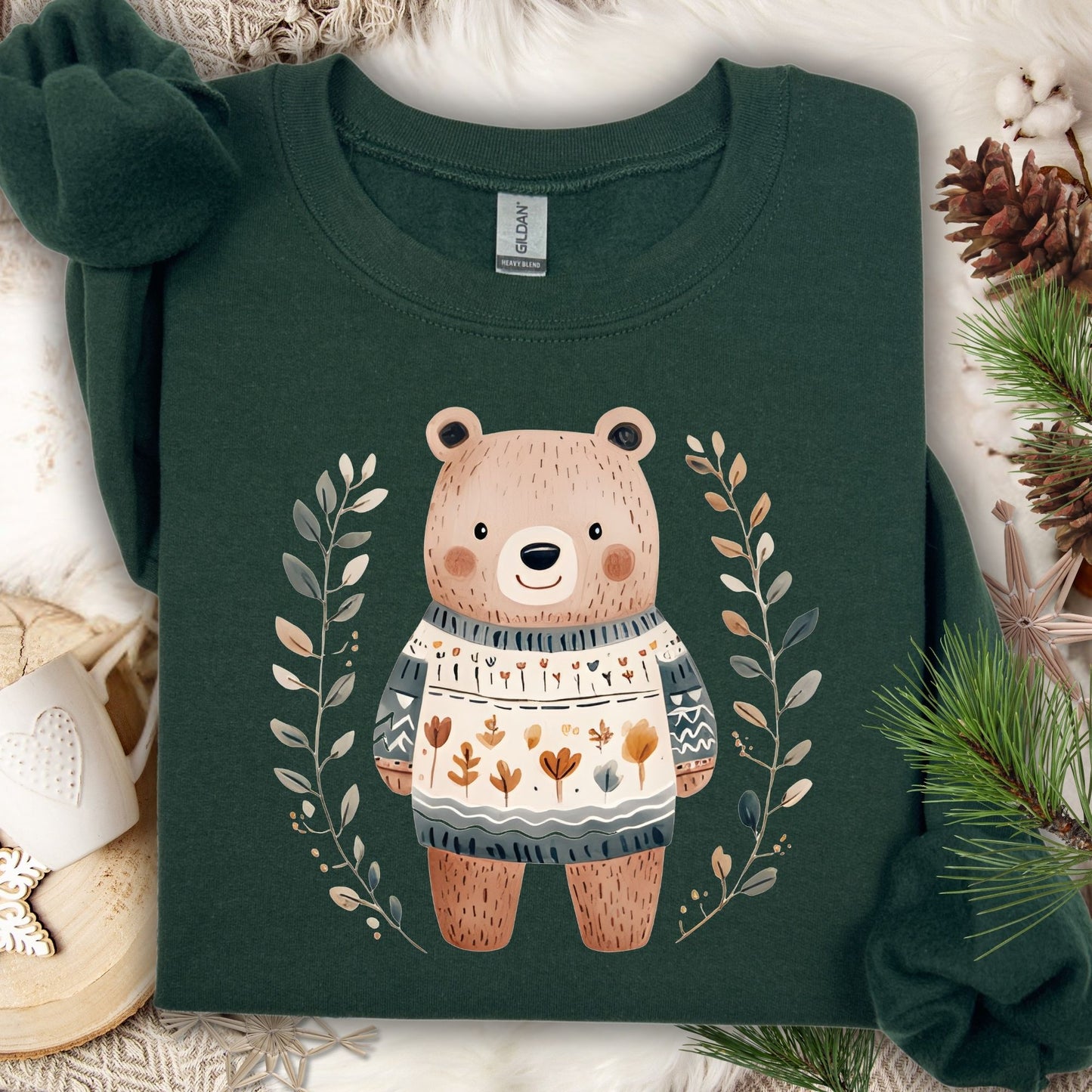 Winter Folk Art Brown Bear Sweatshirt