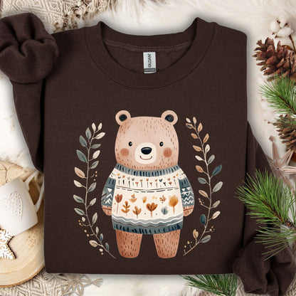 Winter Folk Art Brown Bear Sweatshirt