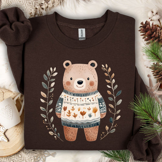 Winter Folk Art Brown Bear Sweatshirt