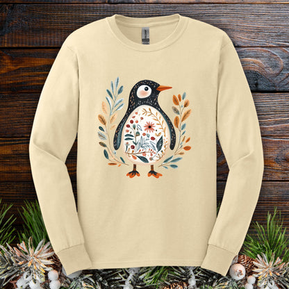 Winter Folk Art Penguin Long Sleeve Tee