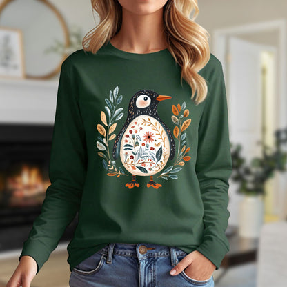 Winter Folk Art Penguin Long Sleeve Tee