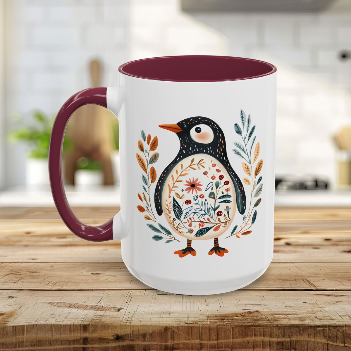 Winter Folk Art Penguin Mug (11/15 oz)