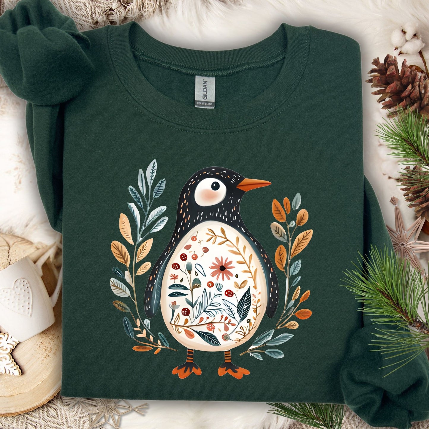 Winter Folk Art Penguin Sweatshirt