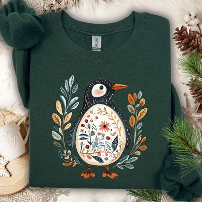 Winter Folk Art Penguin Sweatshirt
