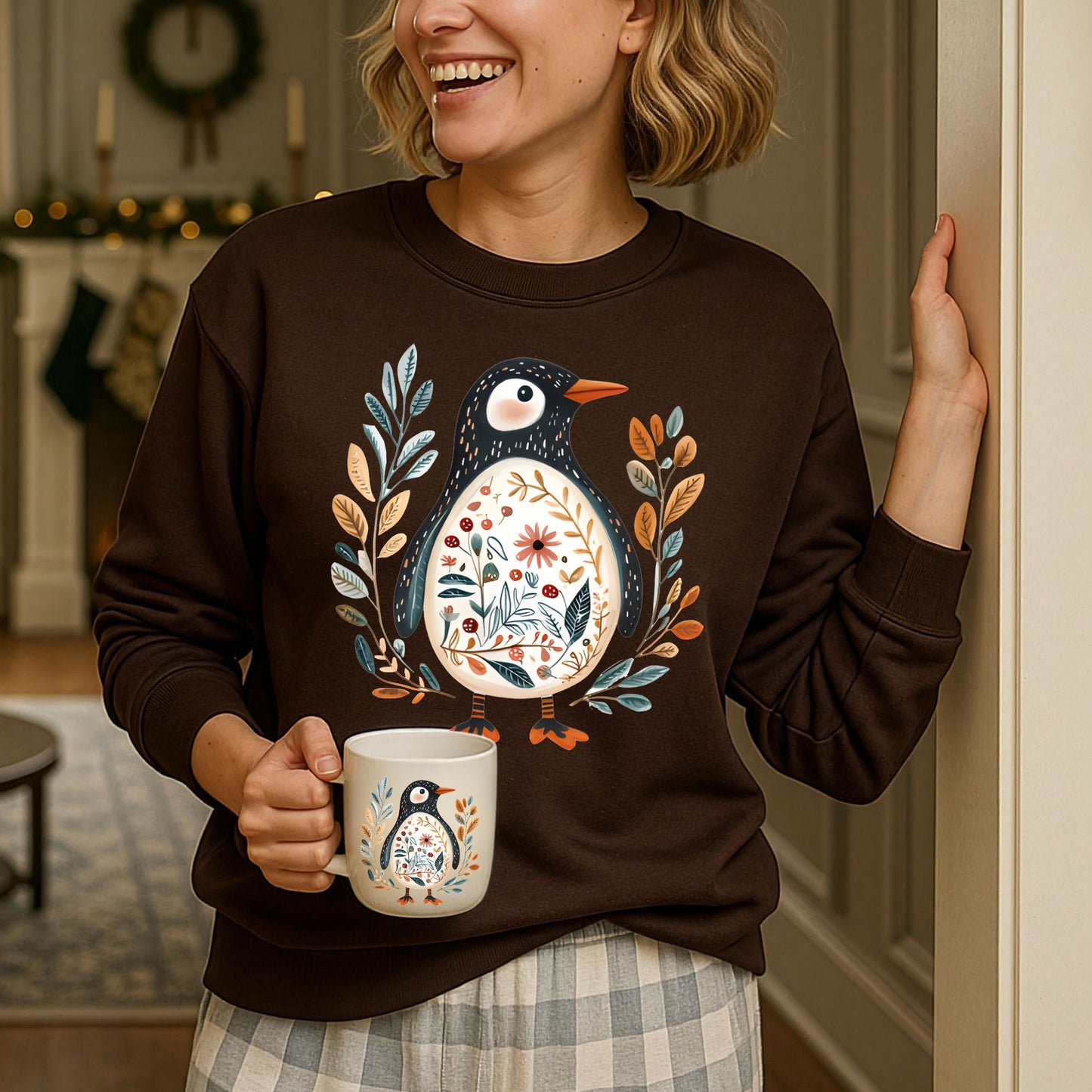 Winter Folk Art Penguin Sweatshirt