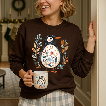 Winter Folk Art Penguin Sweatshirt