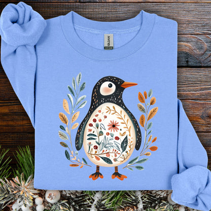 Winter Folk Art Penguin Sweatshirt