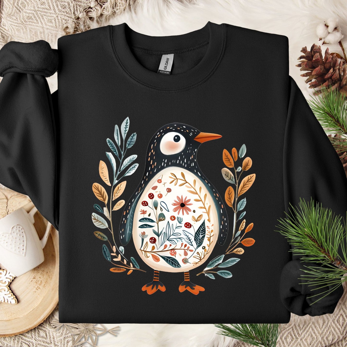 Winter Folk Art Penguin Sweatshirt