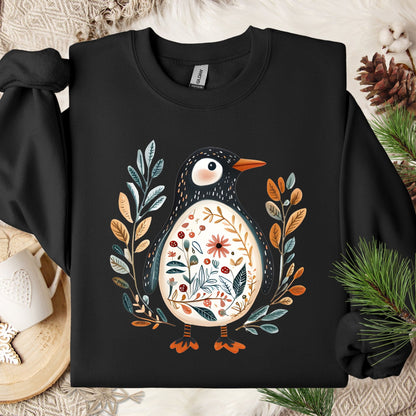 Winter Folk Art Penguin Sweatshirt