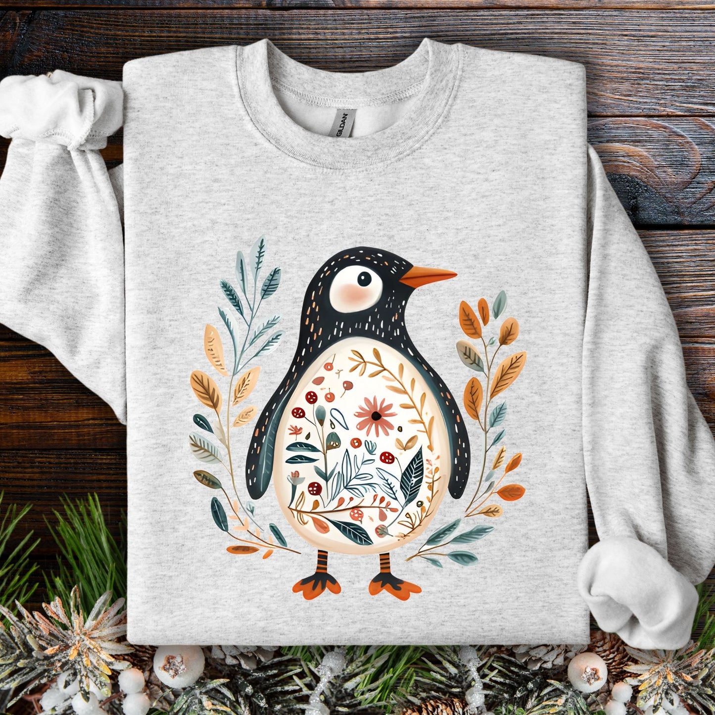 Winter Folk Art Penguin Sweatshirt