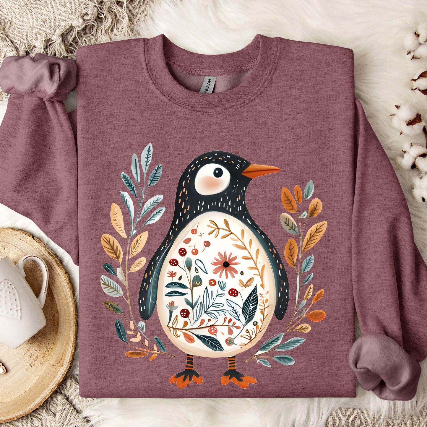 Winter Folk Art Penguin Sweatshirt