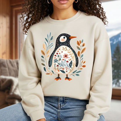 Winter Folk Art Penguin Sweatshirt