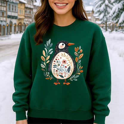 Winter Folk Art Penguin Sweatshirt