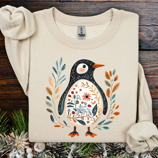 Winter Folk Art Penguin Sweatshirt