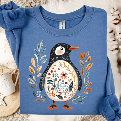 Winter Folk Art Penguin Sweatshirt
