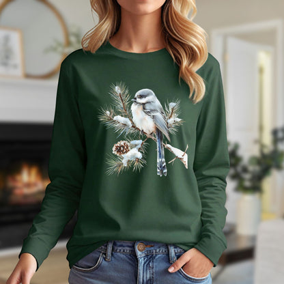 Winter Long-Tailed Tit Bird Long Sleeve Tee