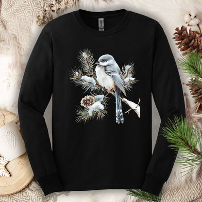 Winter Long-Tailed Tit Bird Long Sleeve Tee
