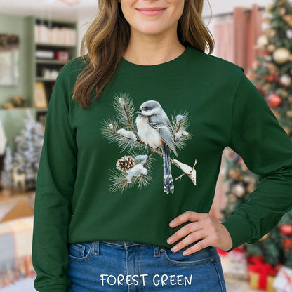 Winter Long-Tailed Tit Bird Long Sleeve Tee