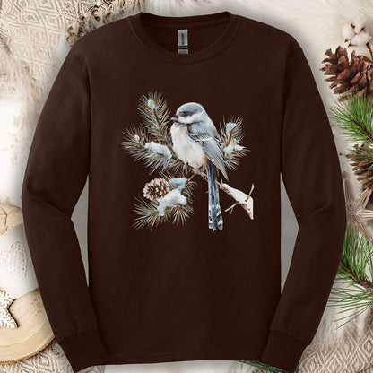 Winter Long-Tailed Tit Bird Long Sleeve Tee