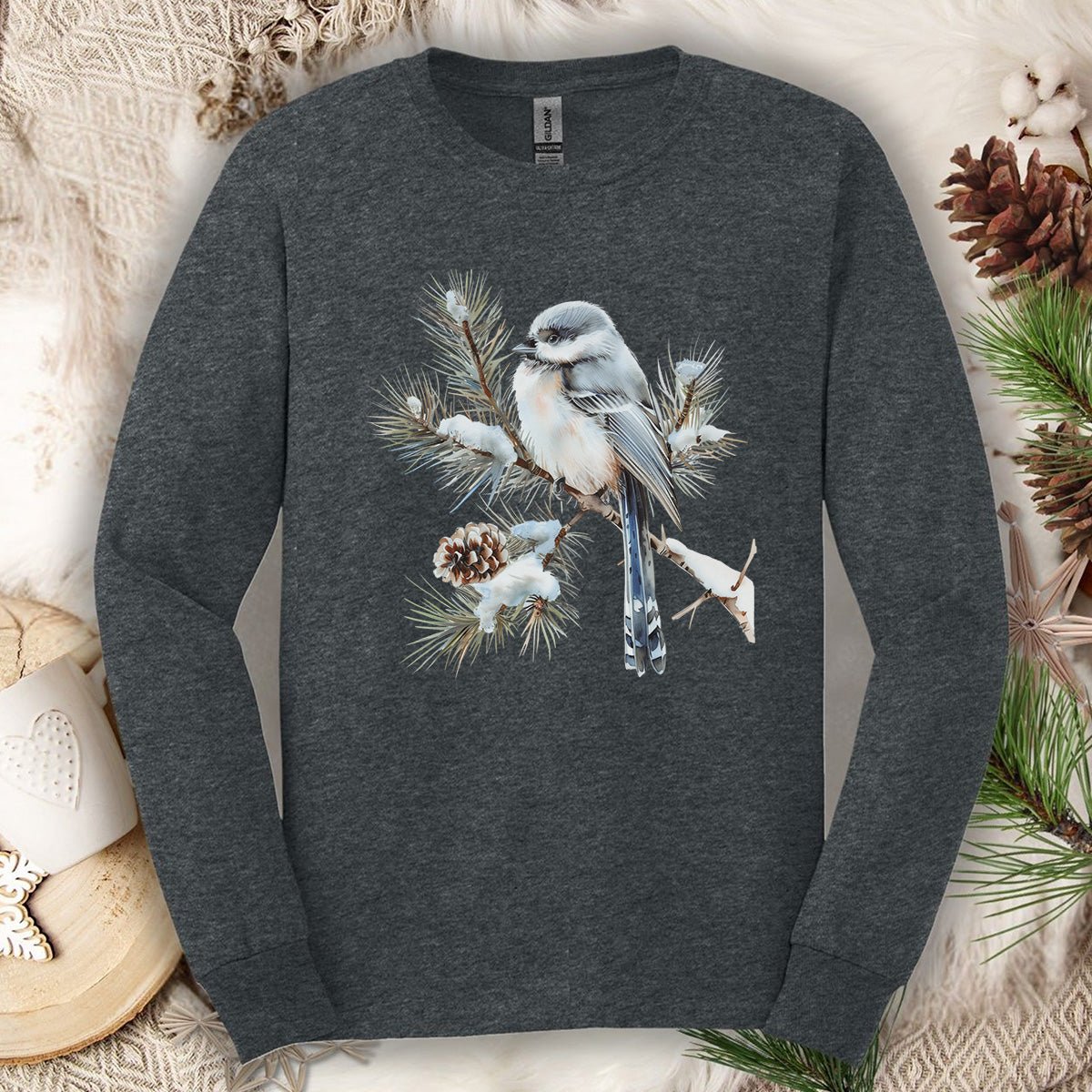 Winter Long-Tailed Tit Bird Long Sleeve Tee