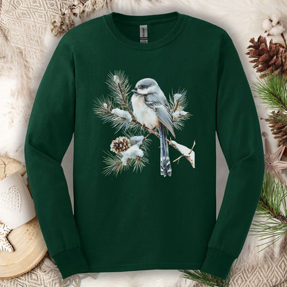 Winter Long-Tailed Tit Bird Long Sleeve Tee