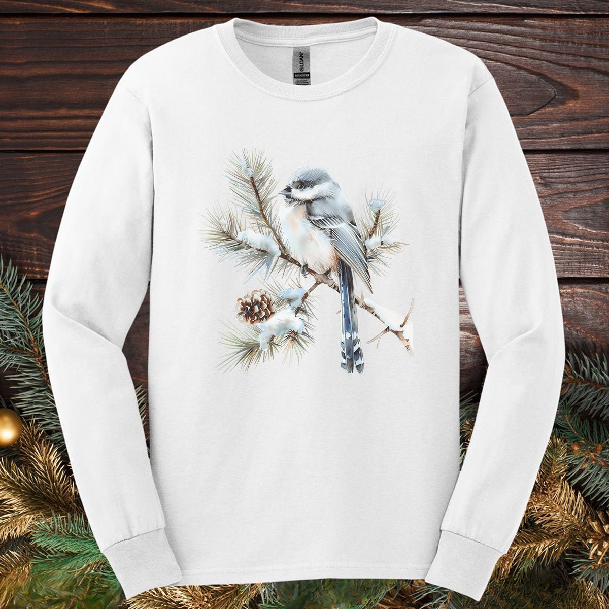 Winter Long-Tailed Tit Bird Long Sleeve Tee