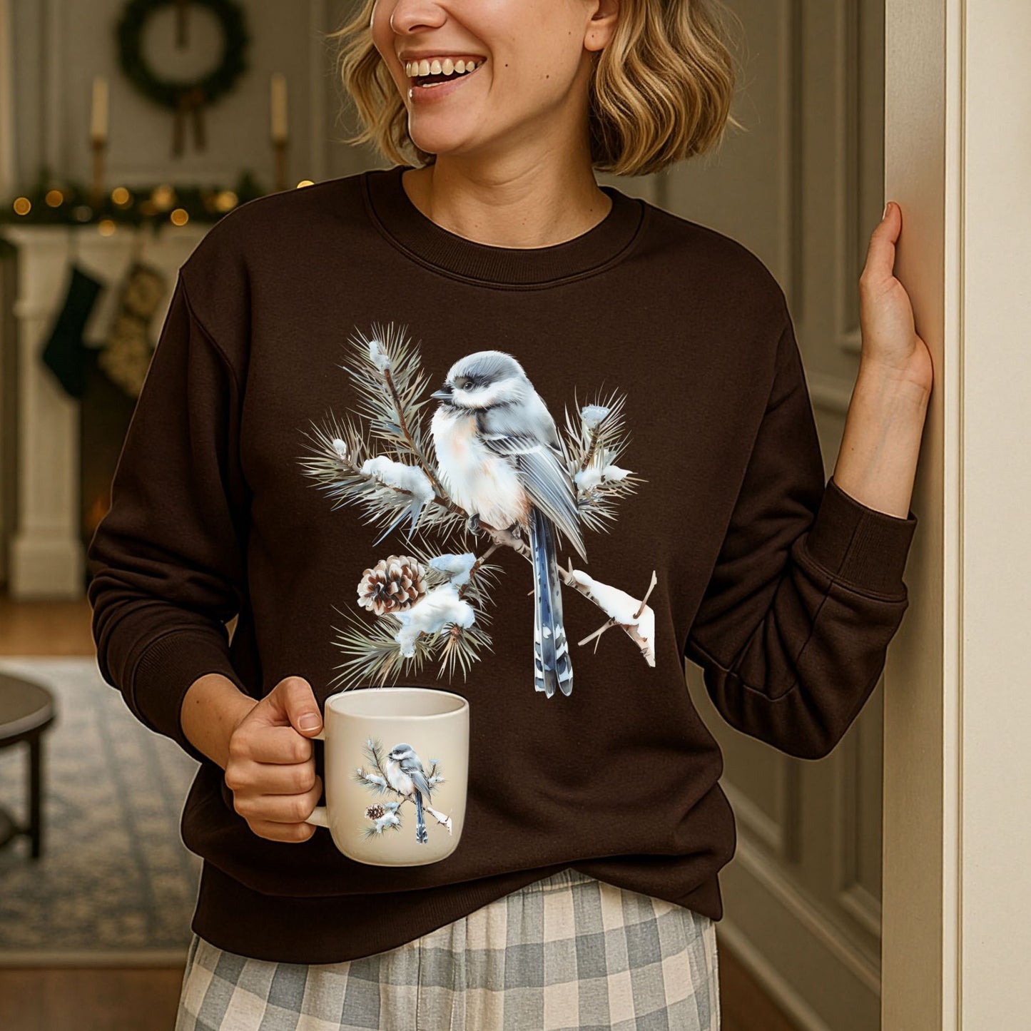 Winter Long-Tailed Tit Bird Sweatshirt