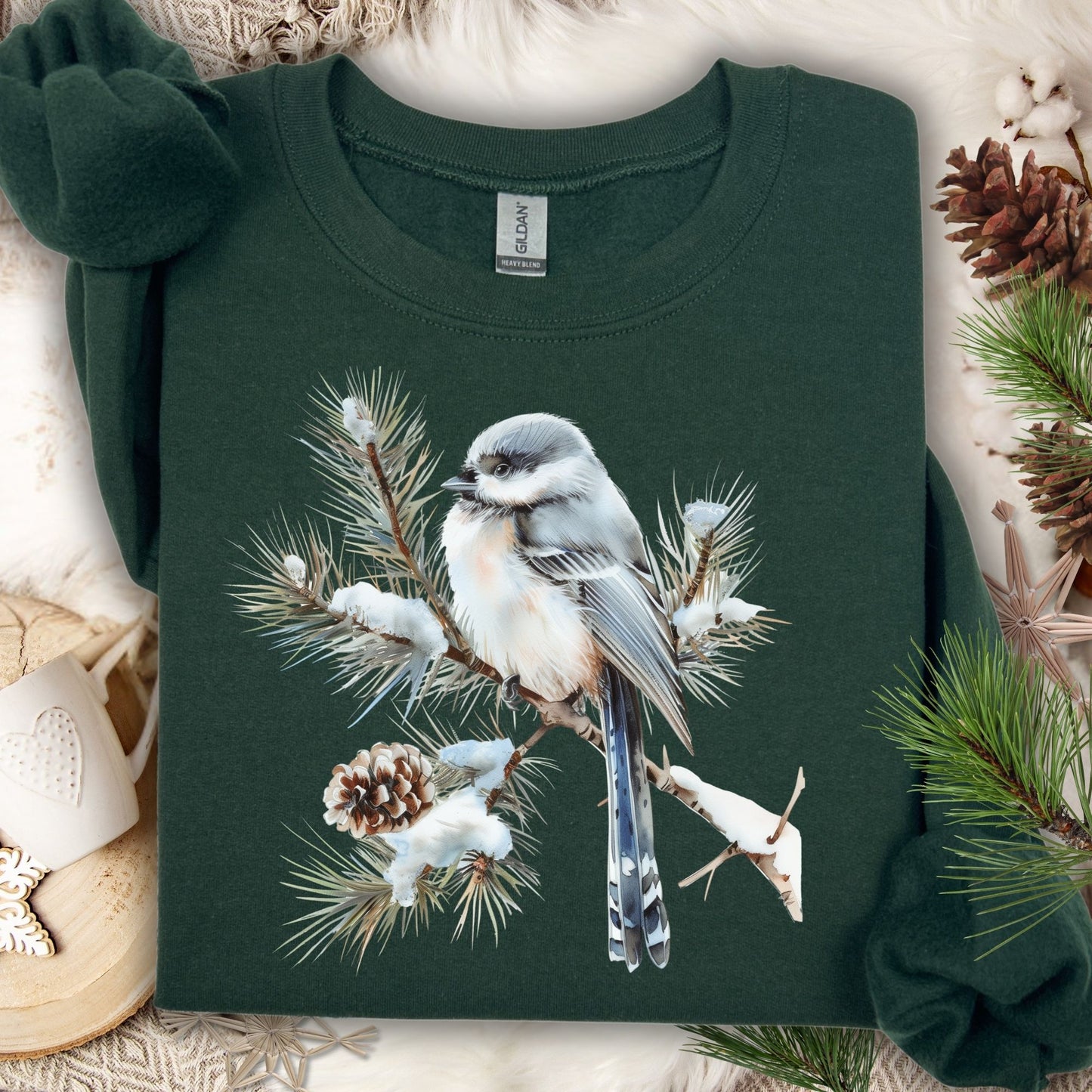 Winter Long-Tailed Tit Bird Sweatshirt