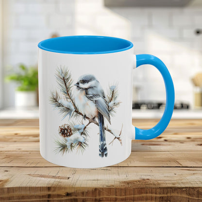 Winter Long Tailed Tit Bird on Pine Branch Mug (11/15oz)