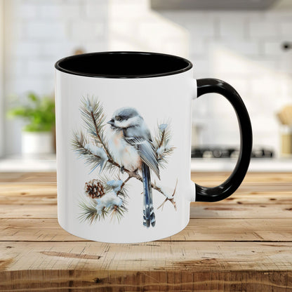 Winter Long Tailed Tit Bird on Pine Branch Mug (11/15oz)