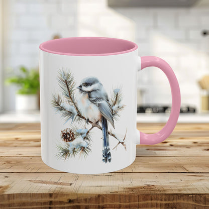 Winter Long Tailed Tit Bird on Pine Branch Mug (11/15oz)