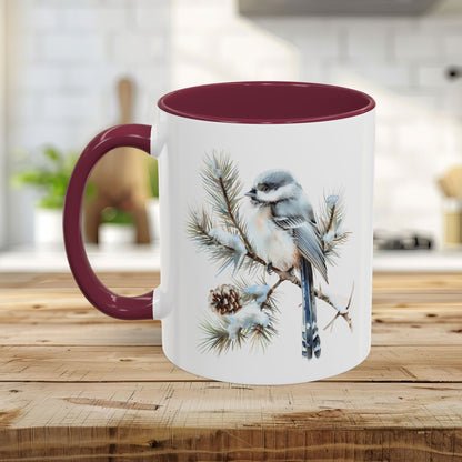Winter Long Tailed Tit Bird on Pine Branch Mug (11/15oz)