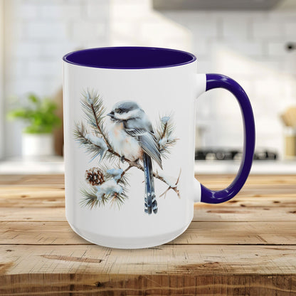 Winter Long Tailed Tit Bird on Pine Branch Mug (11/15oz)