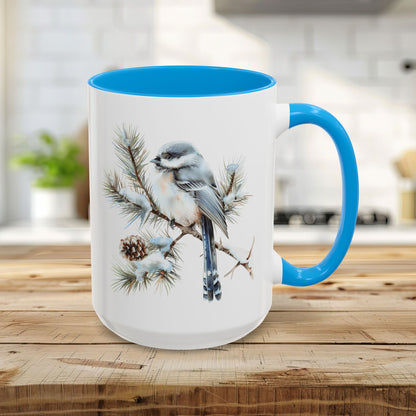 Winter Long Tailed Tit Bird on Pine Branch Mug (11/15oz)