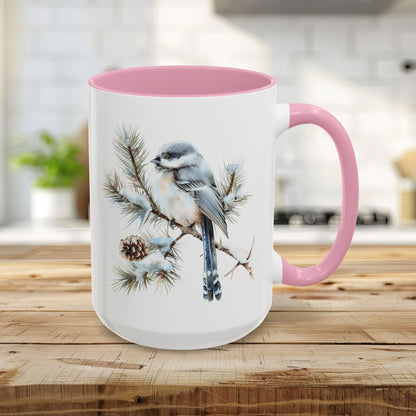 Winter Long Tailed Tit Bird on Pine Branch Mug (11/15oz)