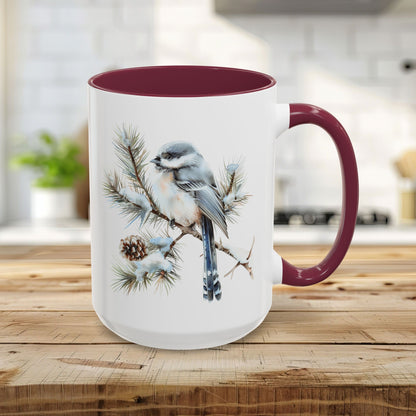 Winter Long Tailed Tit Bird on Pine Branch Mug (11/15oz)