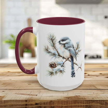Winter Long Tailed Tit Bird on Pine Branch Mug (11/15oz)