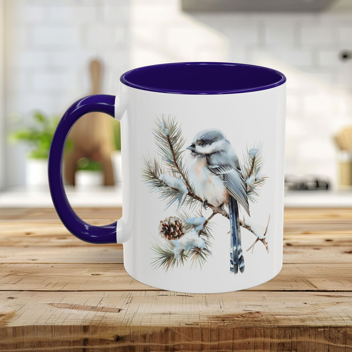 Winter Long Tailed Tit Bird on Pine Branch Mug (11/15oz)