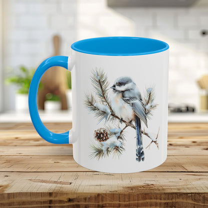 Winter Long Tailed Tit Bird on Pine Branch Mug (11/15oz)
