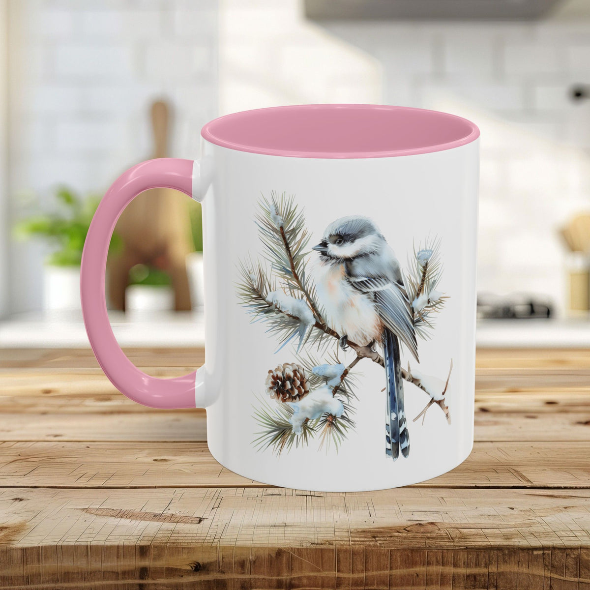 Winter Long Tailed Tit Bird on Pine Branch Mug (11/15oz)