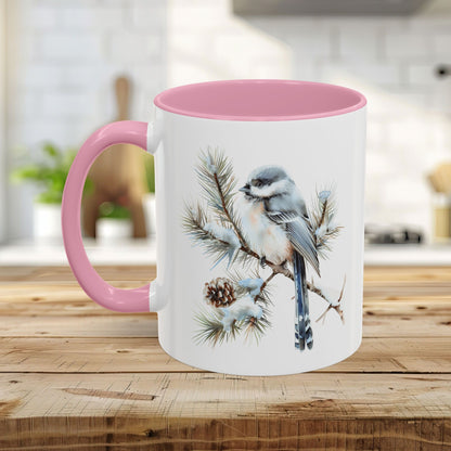 Winter Long Tailed Tit Bird on Pine Branch Mug (11/15oz)