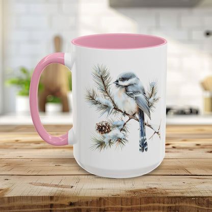 Winter Long Tailed Tit Bird on Pine Branch Mug (11/15oz)