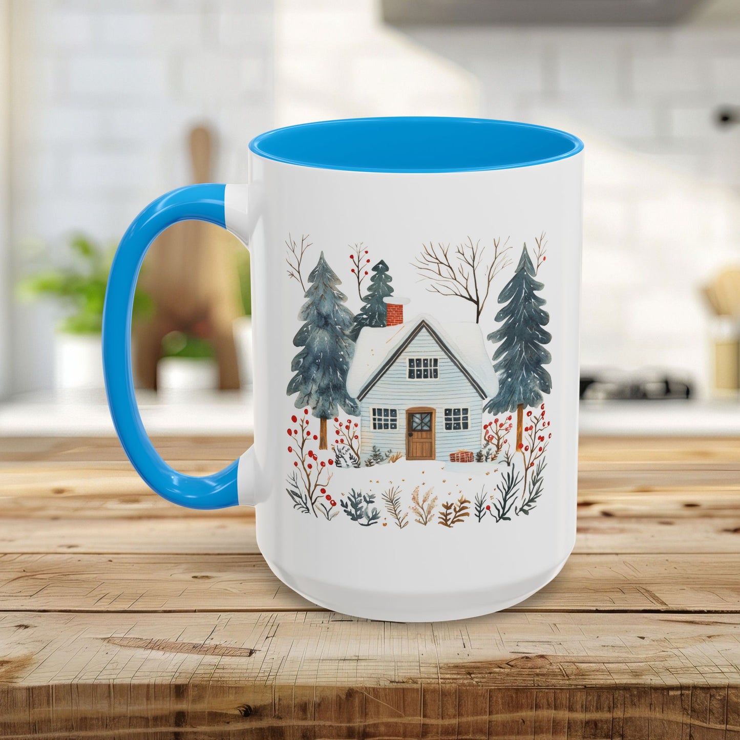 Winter Nordic Blue Cabin 11 & 15 oz. Mug