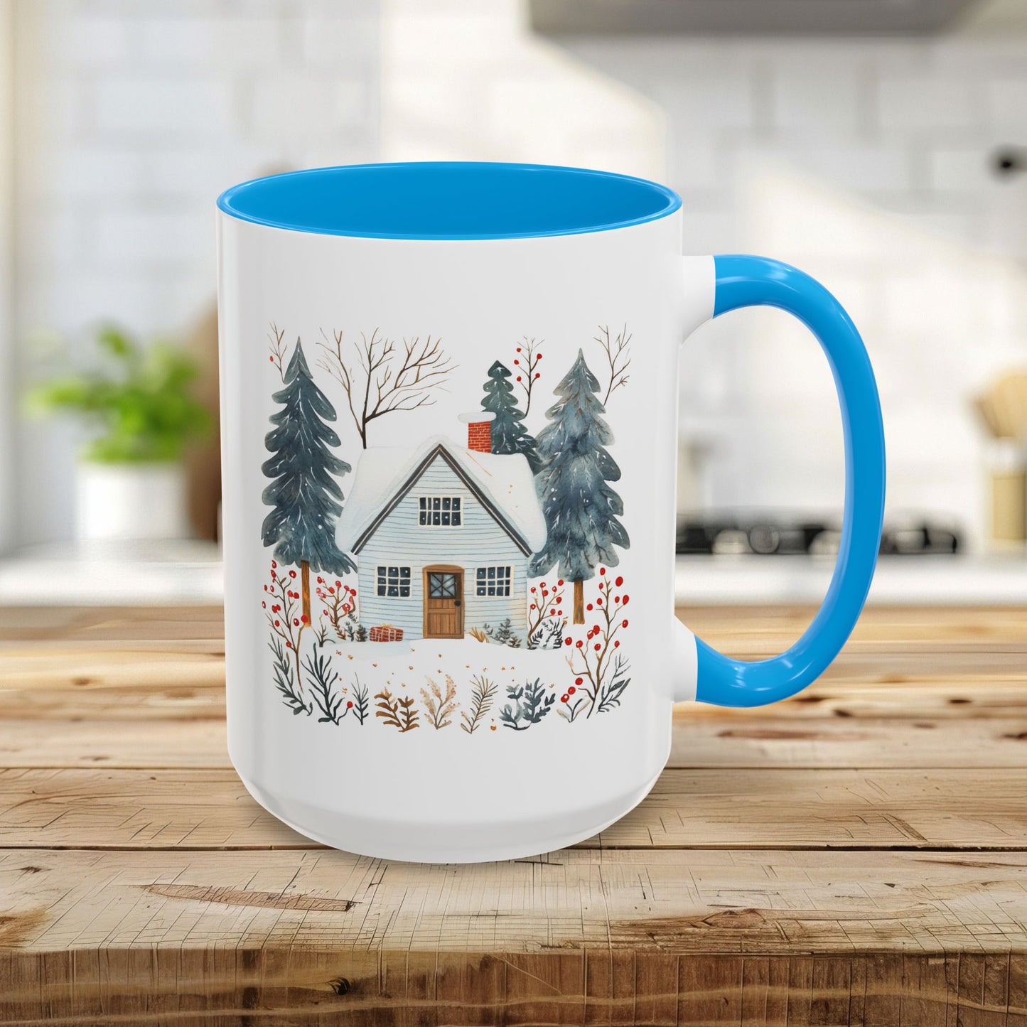 Winter Nordic Blue Cabin 11 & 15 oz. Mug