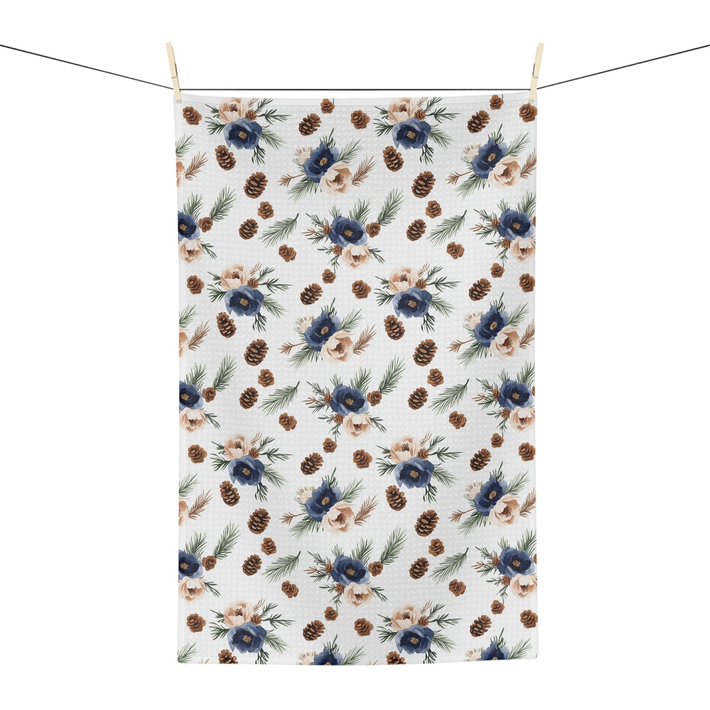 Winter Pinecone & Navy Floral Microfiber Tea Towel