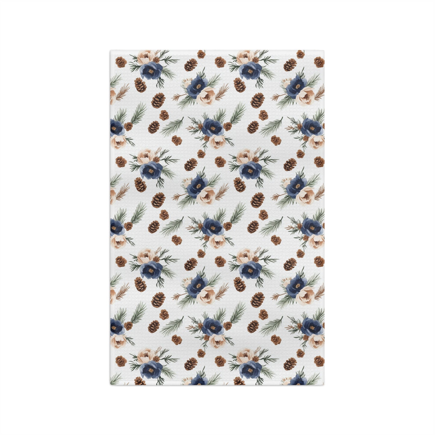 Winter Pinecone & Navy Floral Microfiber Tea Towel