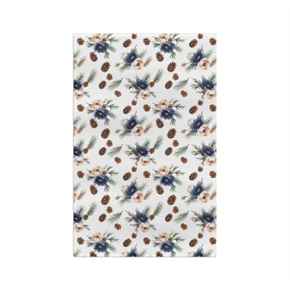 Winter Pinecone & Navy Floral Microfiber Tea Towel