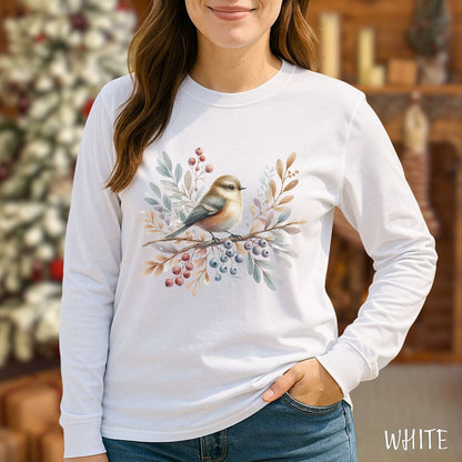 Winter Sparrow Watercolor Long Sleeve Tee
