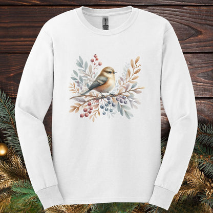 Winter Sparrow Watercolor Long Sleeve Tee