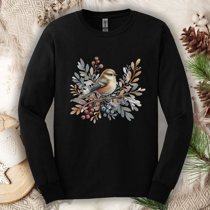 Winter Sparrow Watercolor Long Sleeve Tee